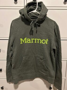 Marmot Olive Hoodie with Neon Green Logo